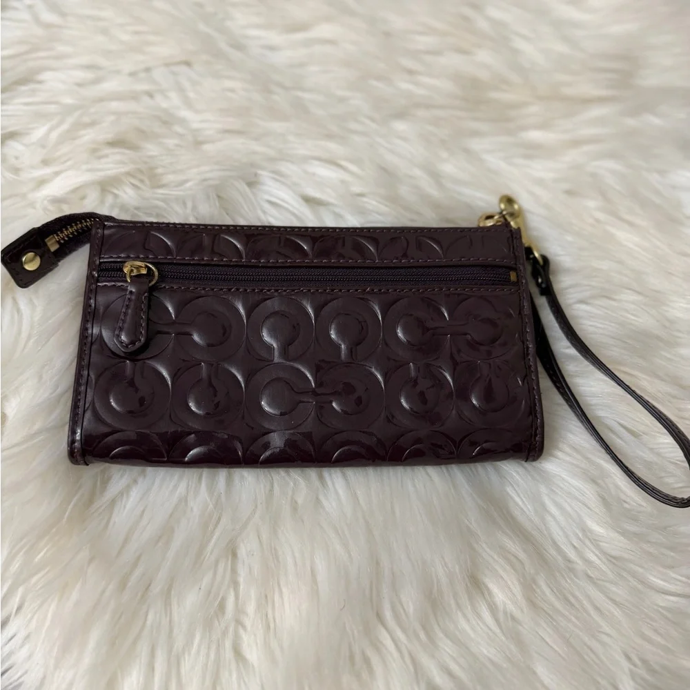 COACH Op Art Rich Purple Leather Wristlet